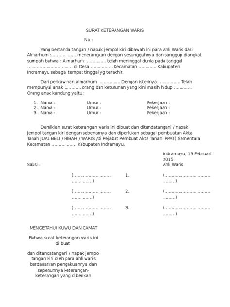 Surat pernyataan merupakan salah satu surat yang umum digunakan untuk berbagai macam hal. Contoh Surat Keterangan Waris Sesuai Peraturan Perundang-undangan - Desain Rumah Minimalis Mewah