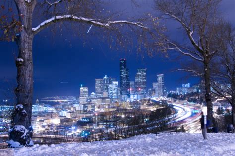 Seattle Skyline In Winter Stock Photo Download Image Now Istock