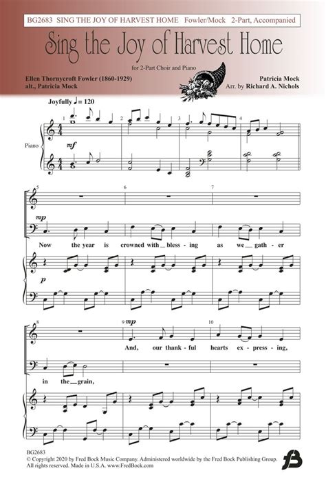 Sheet Music With The Words Sing The Joy Of Harvest Home