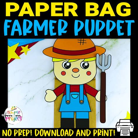 Farmer Paper Bag Puppet Craft Template Simple Mom Project Store