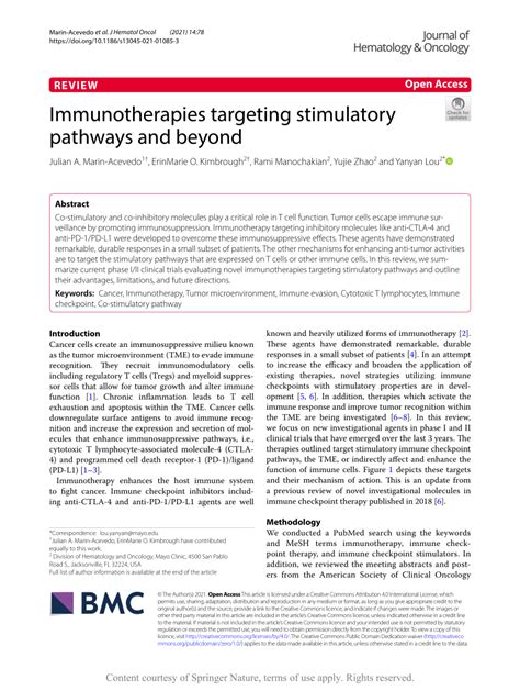 Pdf Immunotherapies Targeting Stimulatory Pathways And Beyond