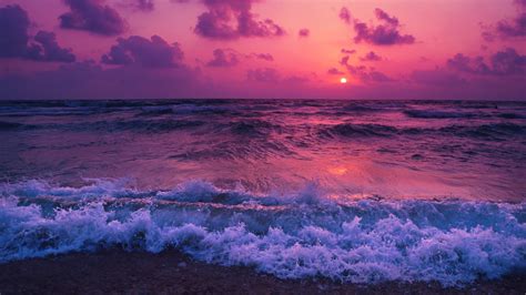 Download 3840x2160 Ocean Sunset Waves Foam Beach