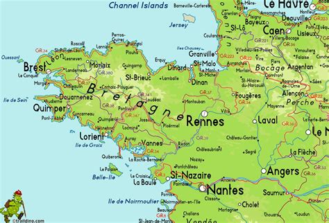 Cartes de Bretagne Cartes typographiques détaillées de Bretagne France de haute qualité