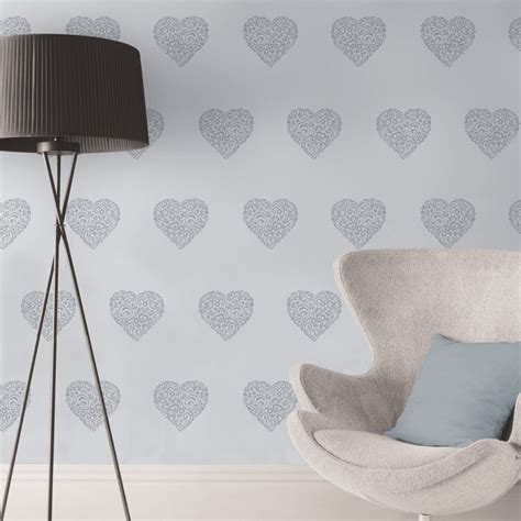 Shimmer Hearts Wallpaper Soft Grey Silver Ilw980042 Heart