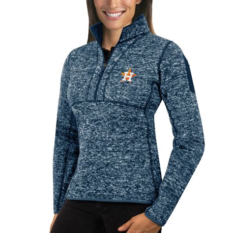 Houston Astros Antigua Women S Fortune Half Zip Pullover Sweater Heathered Navy