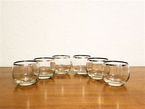 Vintage Silver Rimmed Lowball Cocktail Glasses Set Of 6 Etsy Vintage Silver Barware T