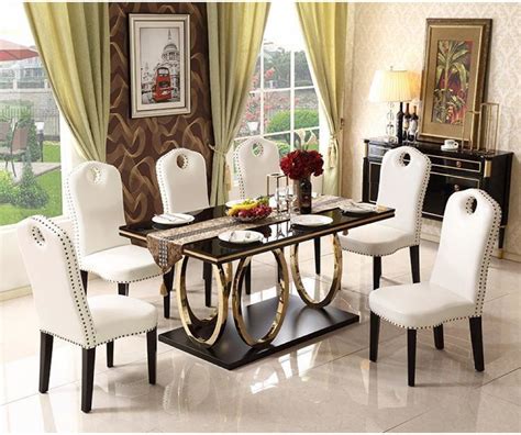Luxury Black And Gold Finish Marble Dining Table Set My Aashis