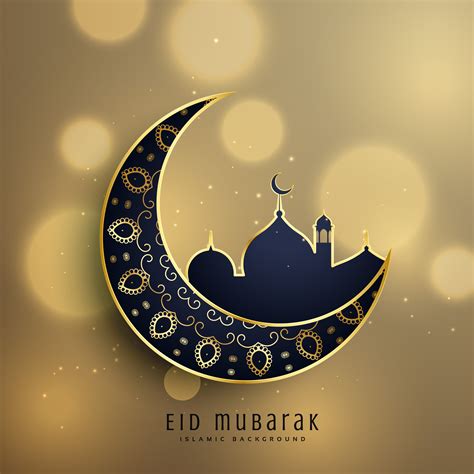 Crescent Moon And Mosque With Floral Decoration For Muslim Eid F