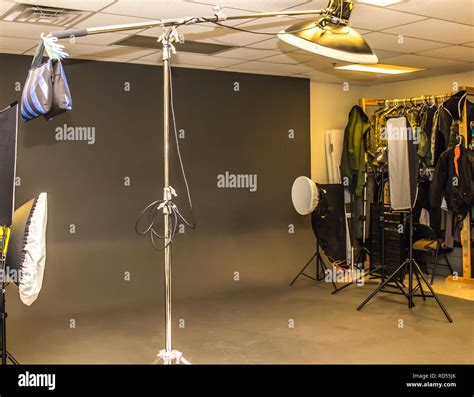 Professional Photography Studio With Backdrop And Lighting Stock Photo
