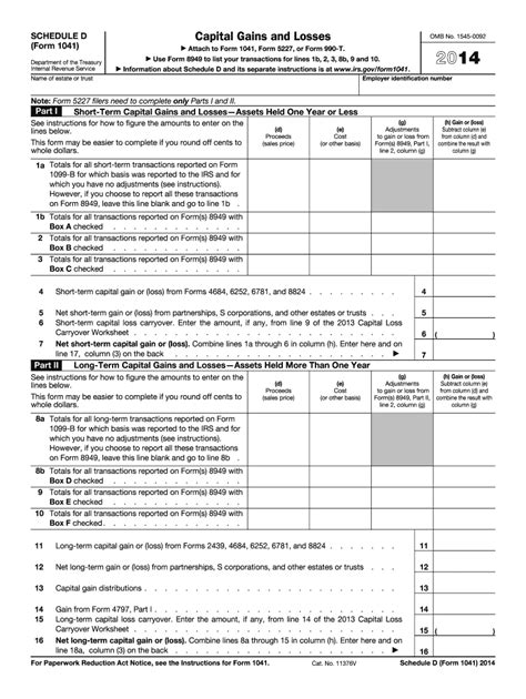 Irs 1041 Schedule D 2014 Fill Out Tax Template Online Us Legal Forms