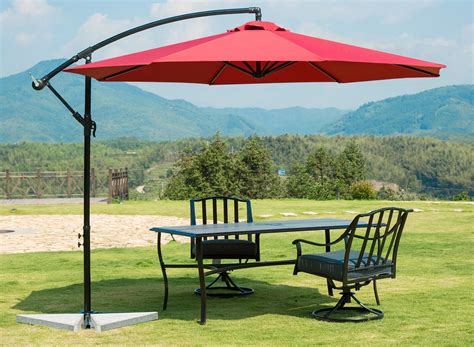 Sunnyard 10 Ft Cantilever Patio Umbrella Outdoor Offset Hanging Umbrella 8 Ribs Red Lavorist