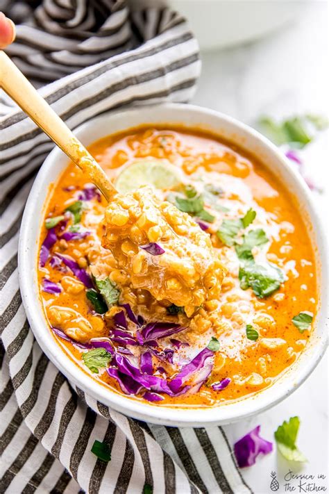 This is not an authentic indian or thai curry, just a coconut lentil curry inspired. Vegan Coconut Curry Lentil Soup - Jessica in the Kitchen