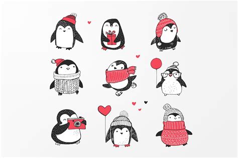 Cute Penguin Icons Christmas Cards Christmas Drawing How To Draw
