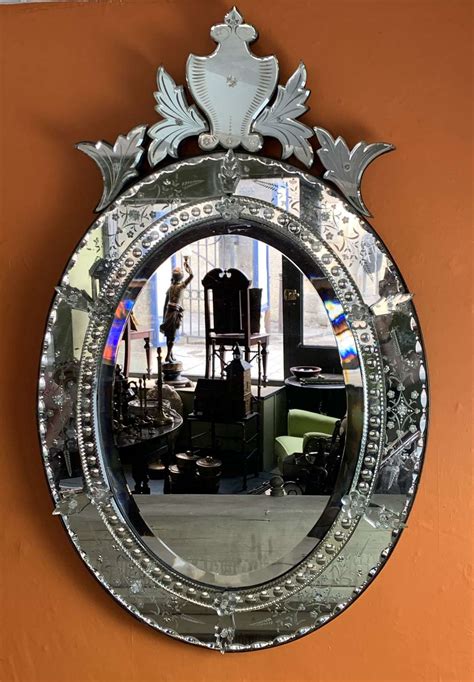 Antique Venetian Engraved And Bevelled Glass Wall Mirror