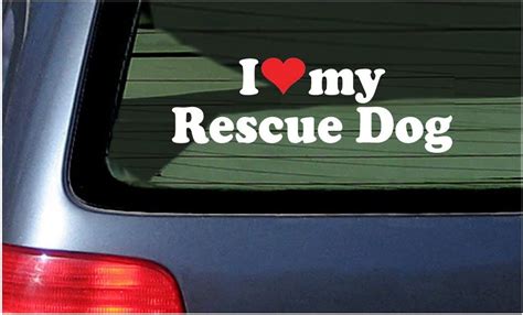I Love My Rescue Dog ~ White With Red Heart Window Decal