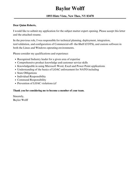 Subject Matter Expert Cover Letter Velvet Jobs