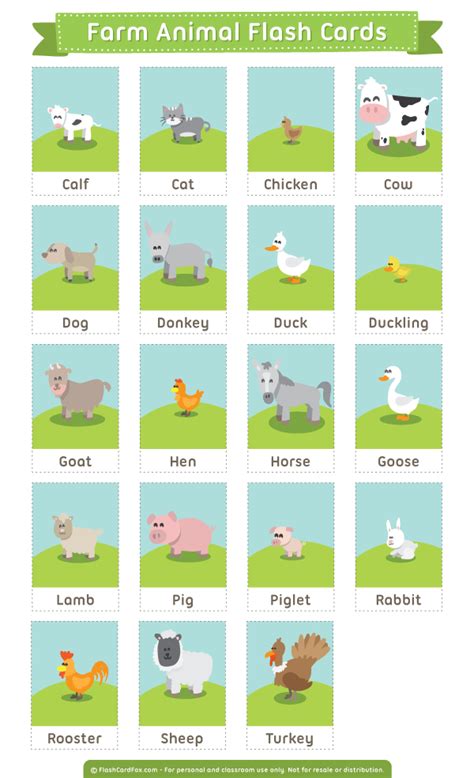 Printable Farm Animals Flash Cards
