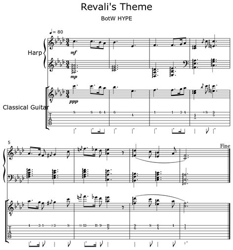 Revalis Theme Sheet Music For Harp Classical Guitar