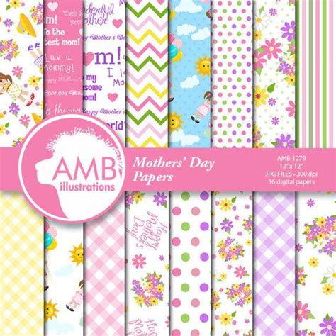Mother's Day digital paper, Mother's Day floral digital papers, Mother Quotes, florals, ginghams ...