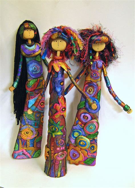 three muses art dolls clay dolls spirit art dolls