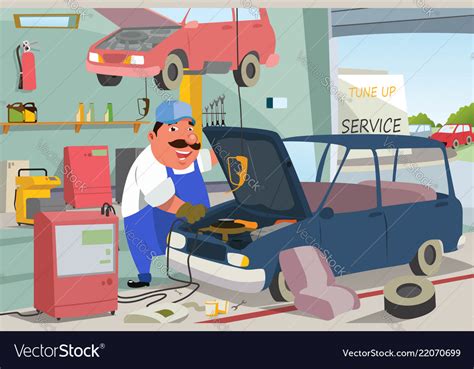 Auto Mechanic Fixing A Car In Garage Royalty Free Vector
