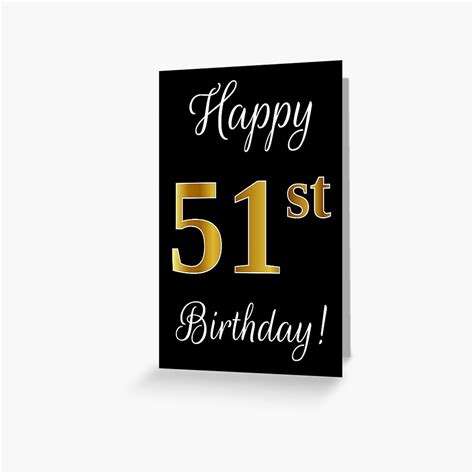 Elegant Faux Gold Look Number Happy 51st Birthday Black Background Greeting Card By