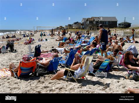 Sunbathers At Ocean Beach On Fire Island New York A Vacation