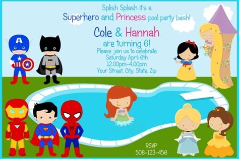 Superhero And Princess Twins Pool Party By Sandinmyshoesdesigns