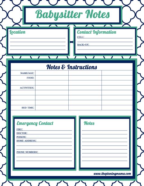 Babysitter Forms Printable Free Printable Forms Free Online