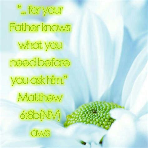 For Your Father Knows What You Need Before You Ask Him” Matthew 68b Jesus Peace Matthew 6