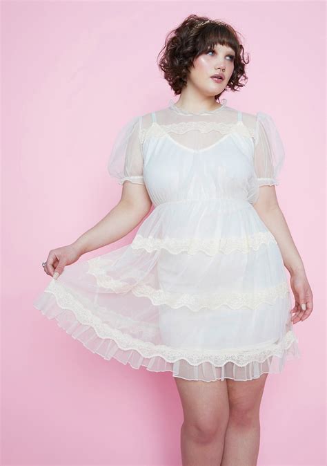 Plus Size Sugar Thrillz Puff Sleeve Sheer Babydoll Dress With Scallop
