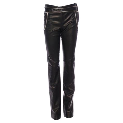 New Chanel Lambskin Stretch Skinny Leather Pants With Metallic Trim Cc