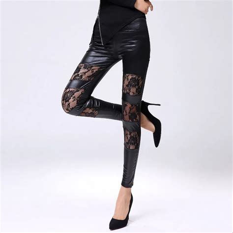 Faux Leather Women Leggings High Quality Slim Lace Leggings High Elasticity Sexy Pants Leggins
