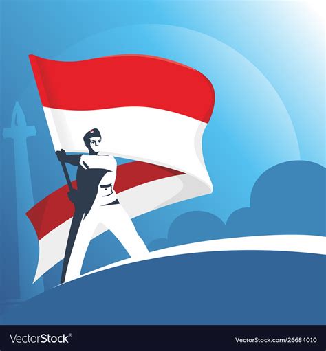 A Man Holding Indonesian Flag Royalty Free Vector Image