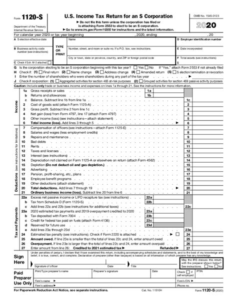 Sample S Corp Tax Return Fill Online Printable Fillable Blank