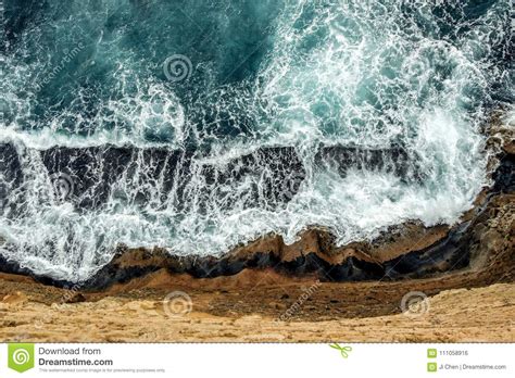 Aerial View Of Ocean Waves On Cliff Stock Photo Image Of