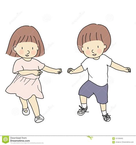 Vector Illustration Of Happy Kids Boy And Girl Dancing