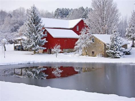 Winter Reflections Red Barns Old Barns Red Barn