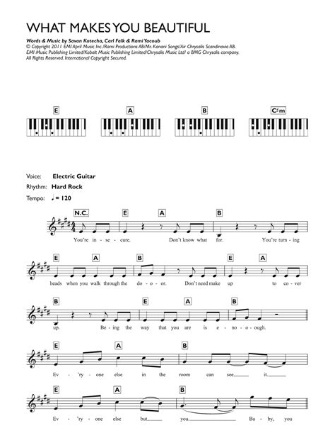 What Makes You Beautiful Sheet Music One Direction Piano Chords Lyrics