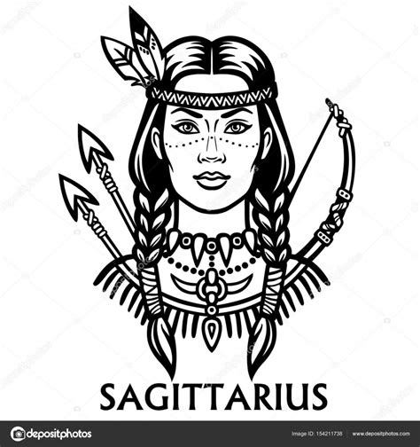 Zodiac Sign Sagittarius Fantastic Princess Animation Portrait Vector