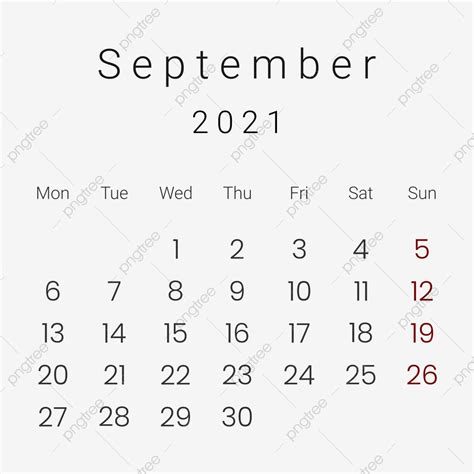 September Calendar Vector Hd Png Images September 2021 Calendar In