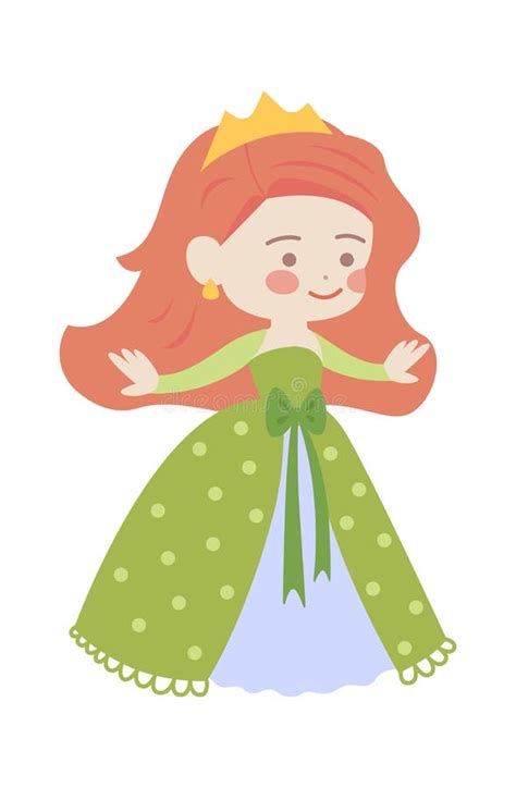 Cute Little Cartoon Princess Vector Funny Character In A Lush Ball