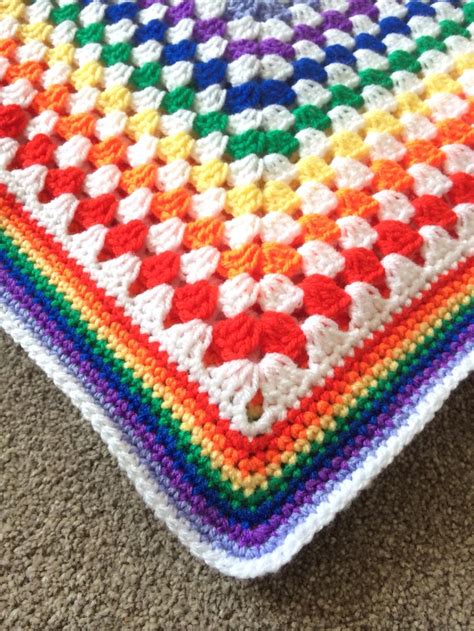 Rainbow Granny Square Blanket With A Single Crochet Edge Inspired By A
