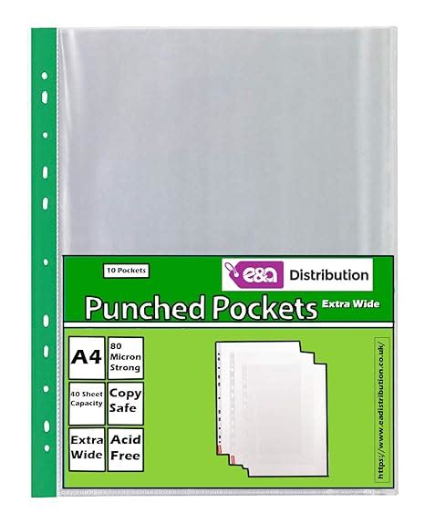 A4 Plastic Punch Pockets X 40 Punched Folder Filing Wallets Sleeves 30