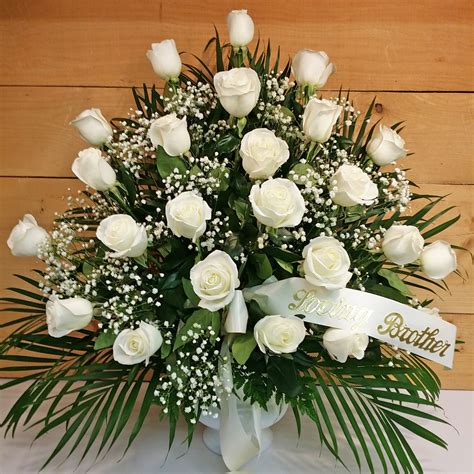 24 White Rose Sympathy Arrangement Savilles Country Florist