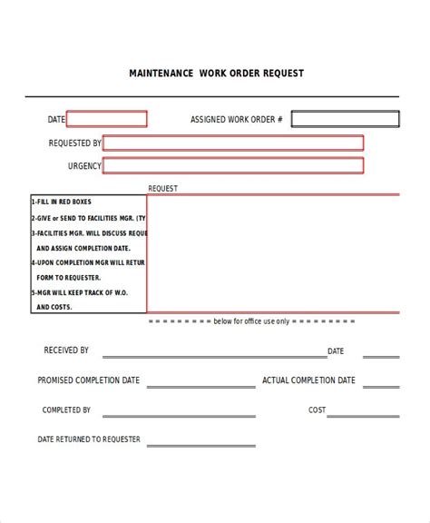 Maintenance Work Order Form Excel 15 Free Work Order Templates
