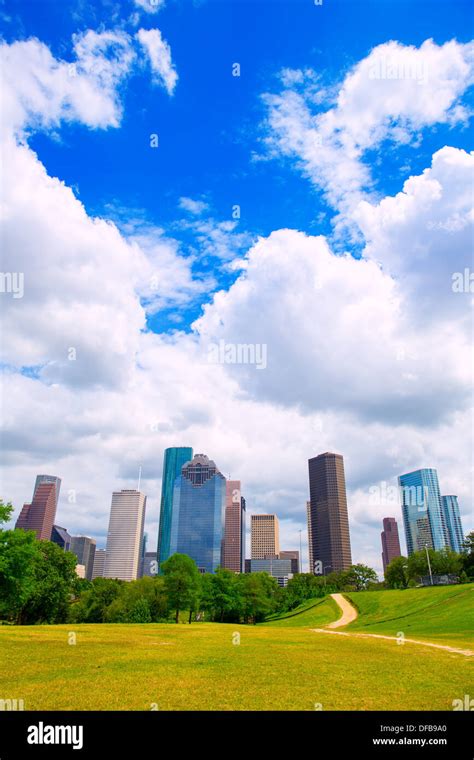 Houston Texas Skyline With Modern Skyscapers And Blue Sky View From