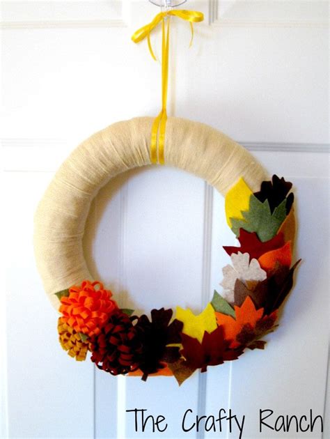 Fall Leaf And Mum Yarn Wreath 14 Inches Etsy Yarn Wreath Fall Yarn