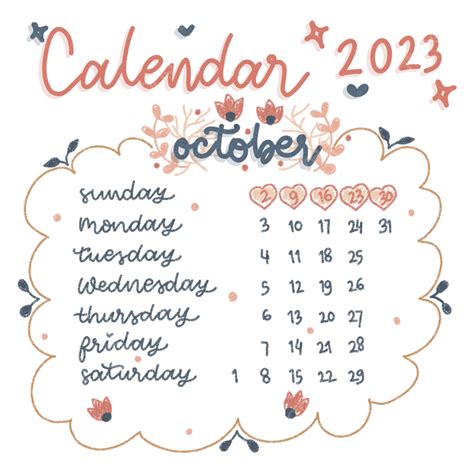 Calendário Mensal Outubro 2023 Cor Pastel Png Png Por Mês Calendário