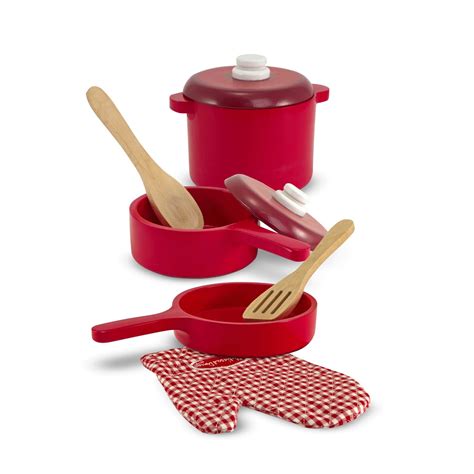 Melissa And Doug Deluxe Wooden Kitchen Accessory Set Pots And Pans 8